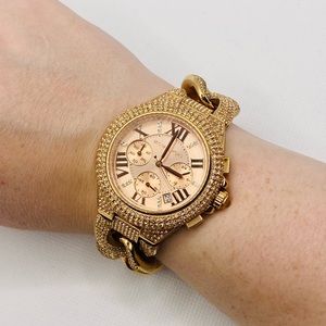 EUC Michael Kors Camile Chronograph Rose Gold Stainless Steel Watch MK3196